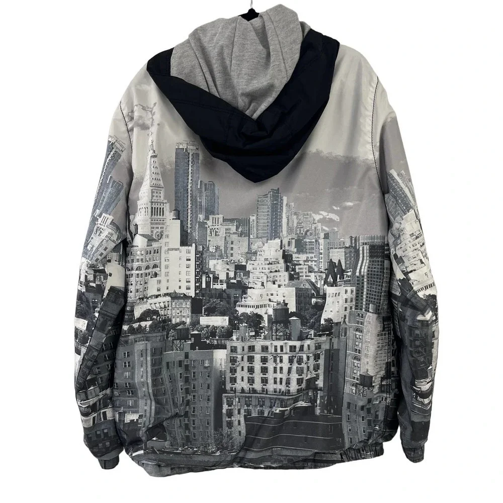 Gap Kids Boys Grey Cityscape Hooded Zip Jacket Small